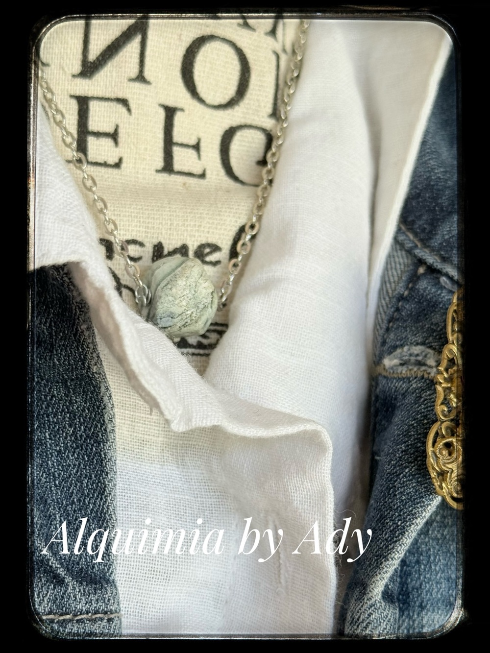Alquimia Pale Mint Stone Pendant Necklace with Silver Chain + Larimar